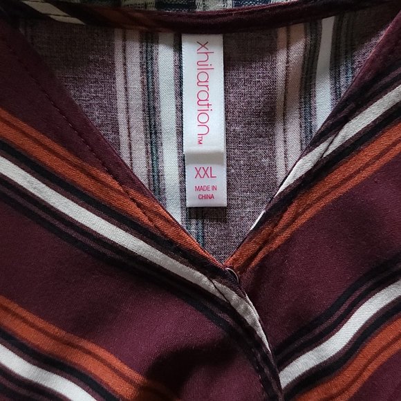 Xhiliration Maroon Striped Wrap Dress with Long Puff Sleeves - Picture 8 of 8